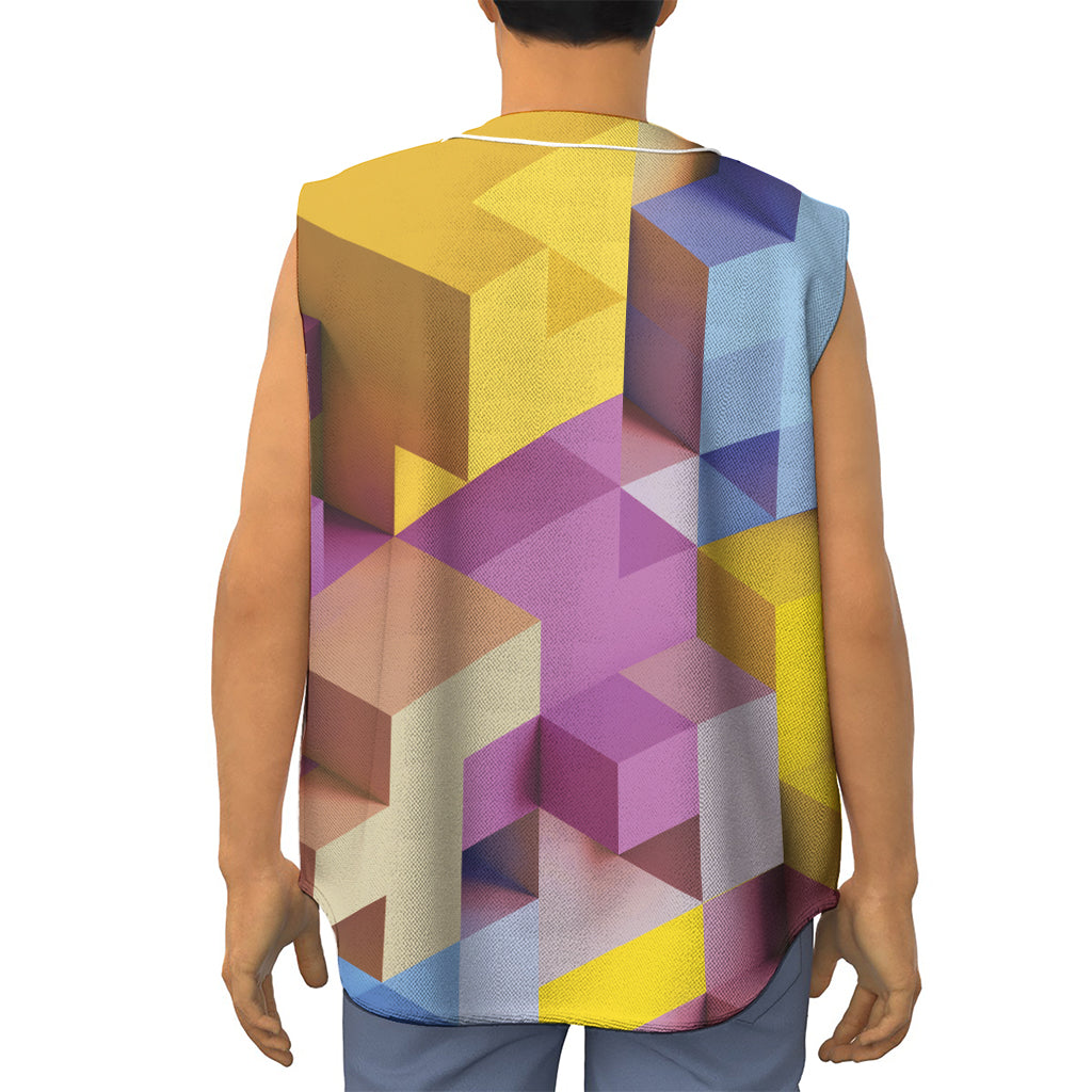 Pastel Geometric Cubic Print Sleeveless Baseball Jersey