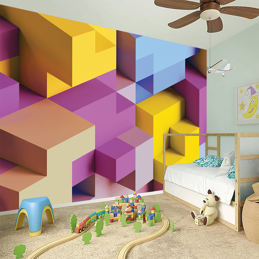 Pastel Geometric Cubic Print Wall Sticker