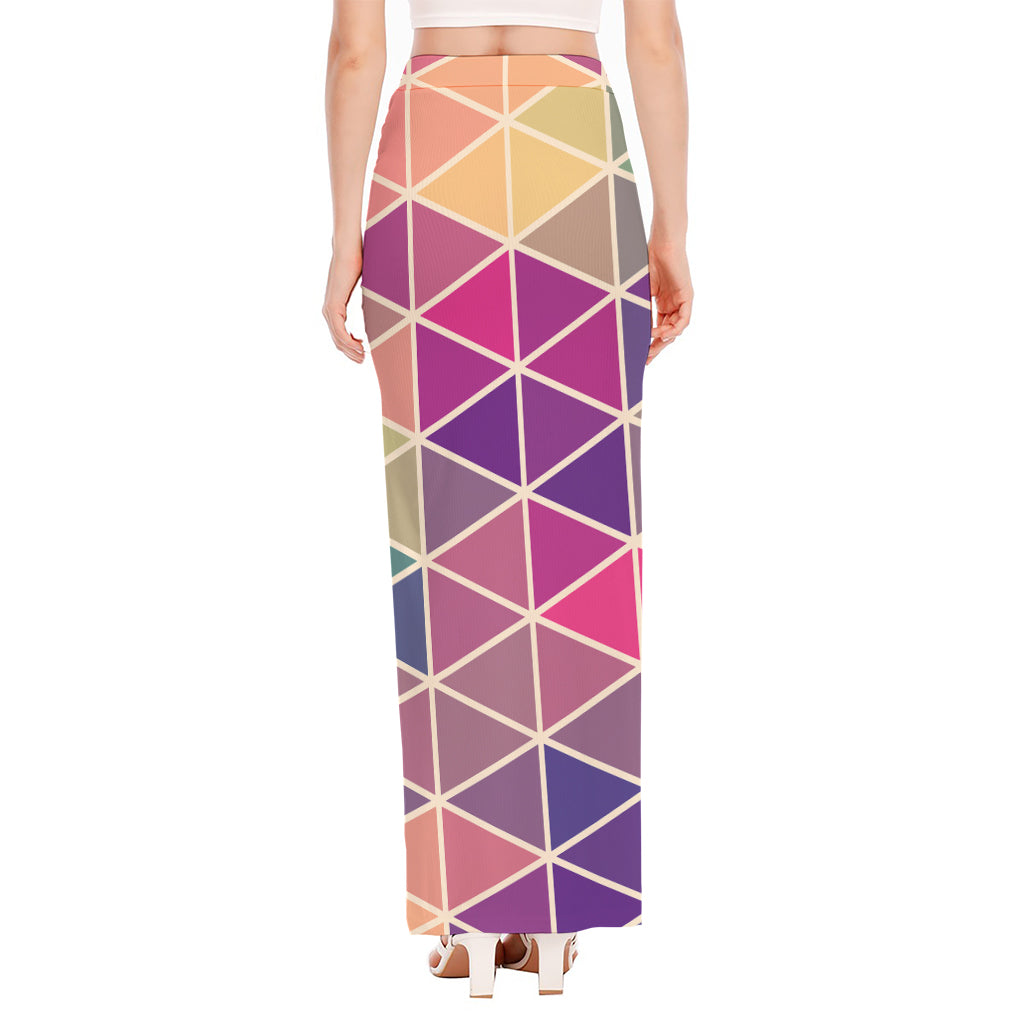 Pastel Geometric Shape Pattern Print High Slit Maxi Skirt