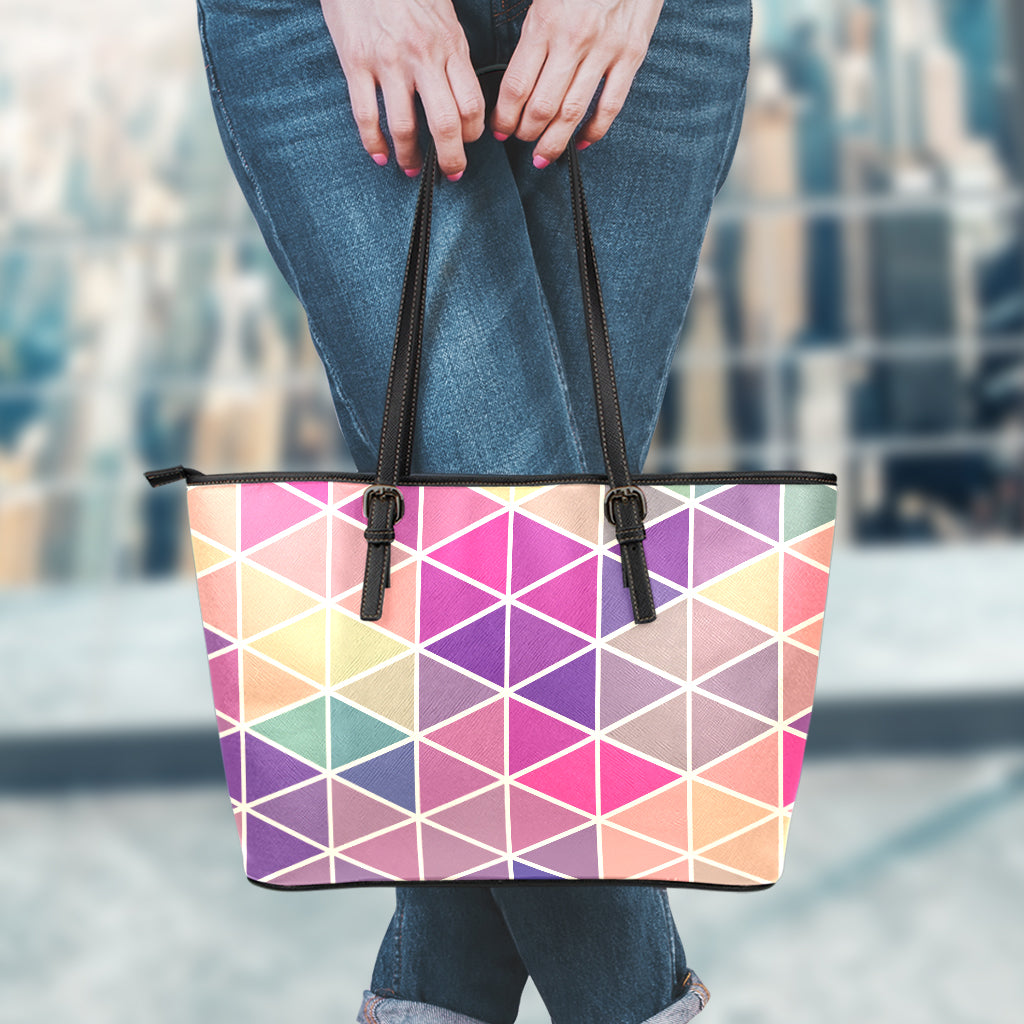 Pastel Geometric Shape Pattern Print Leather Tote Bag