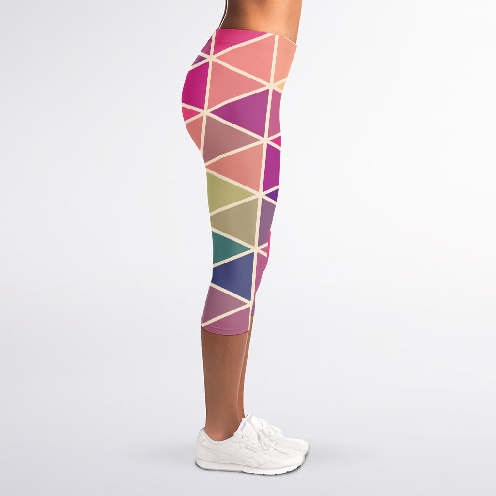 Pastel Geometric Shape Pattern Print Women's Capri Leggings