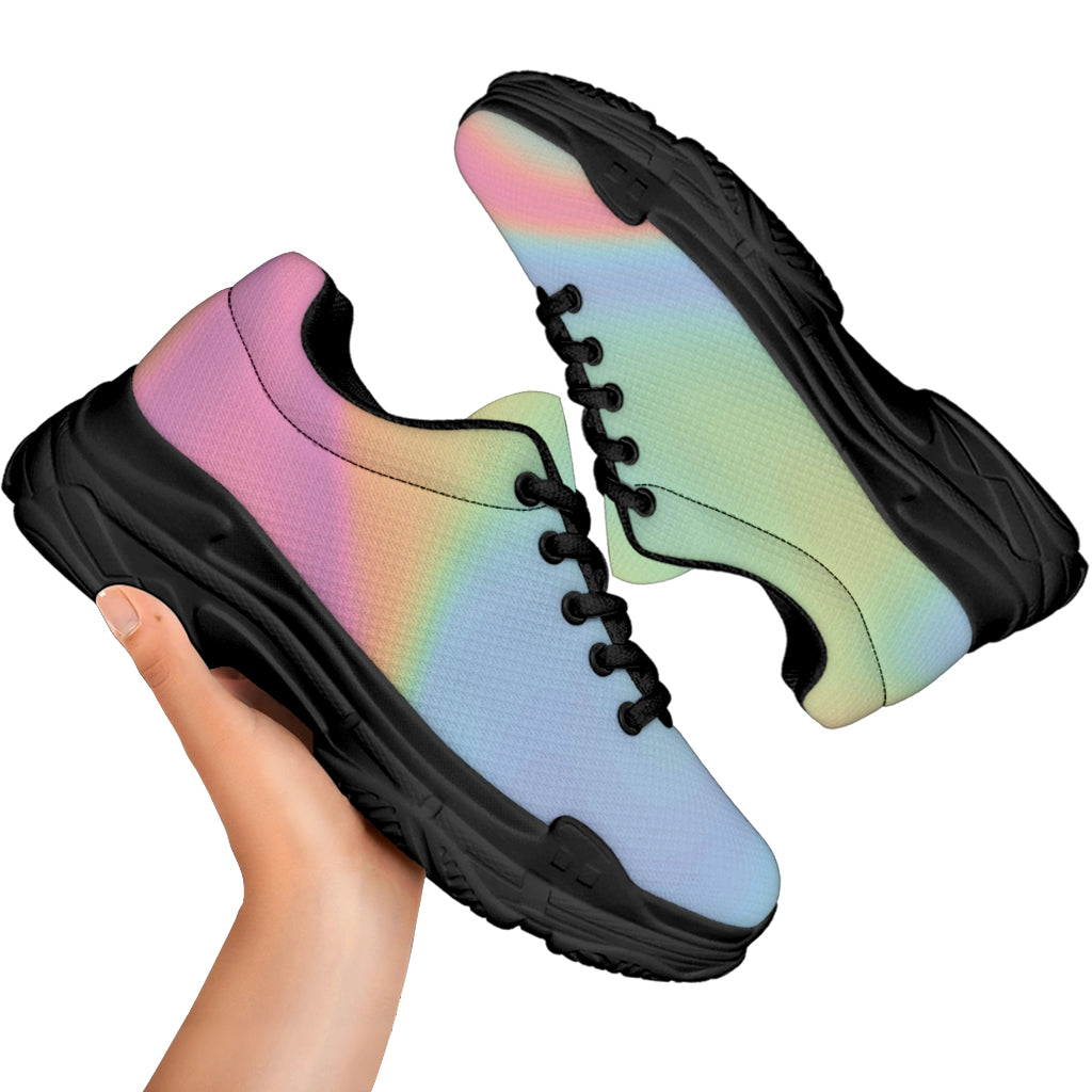 Pastel Holographic Print Black Chunky Shoes