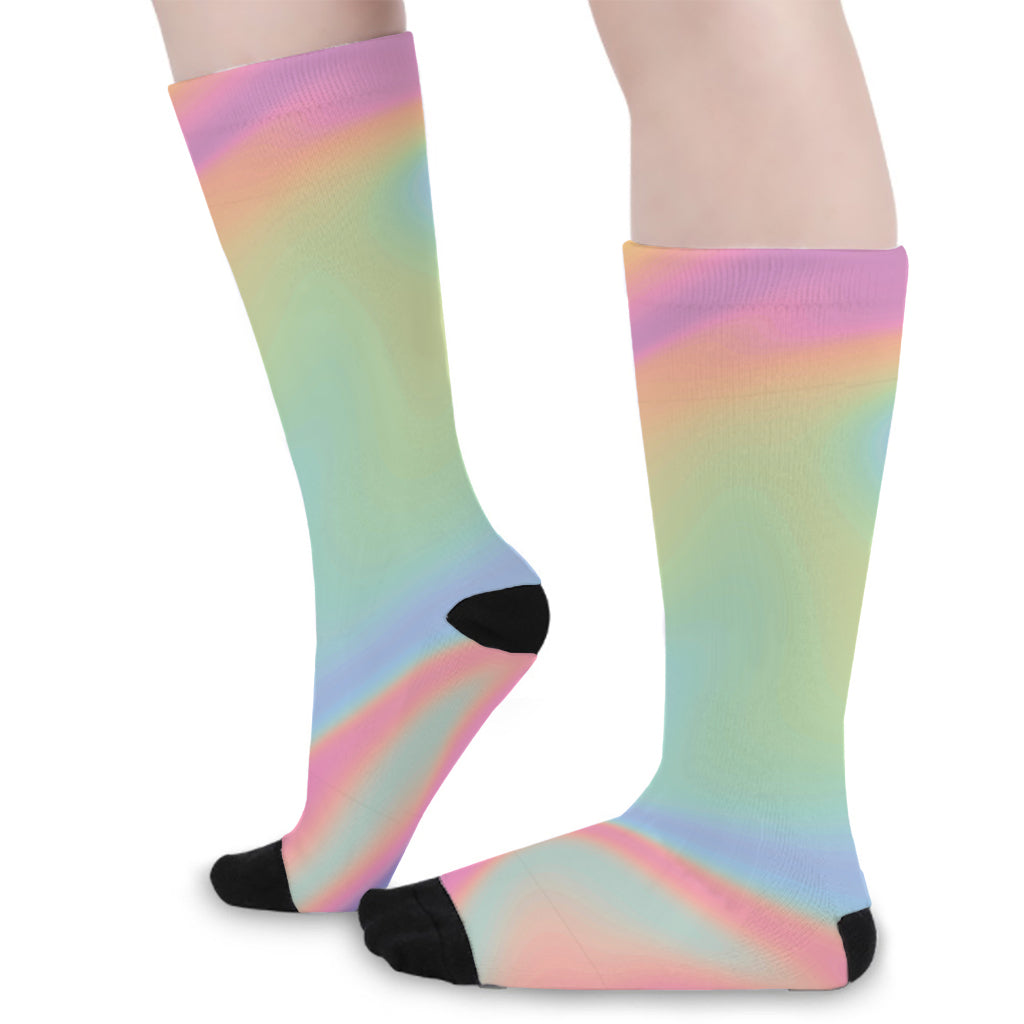 Pastel Holographic Print Long Socks