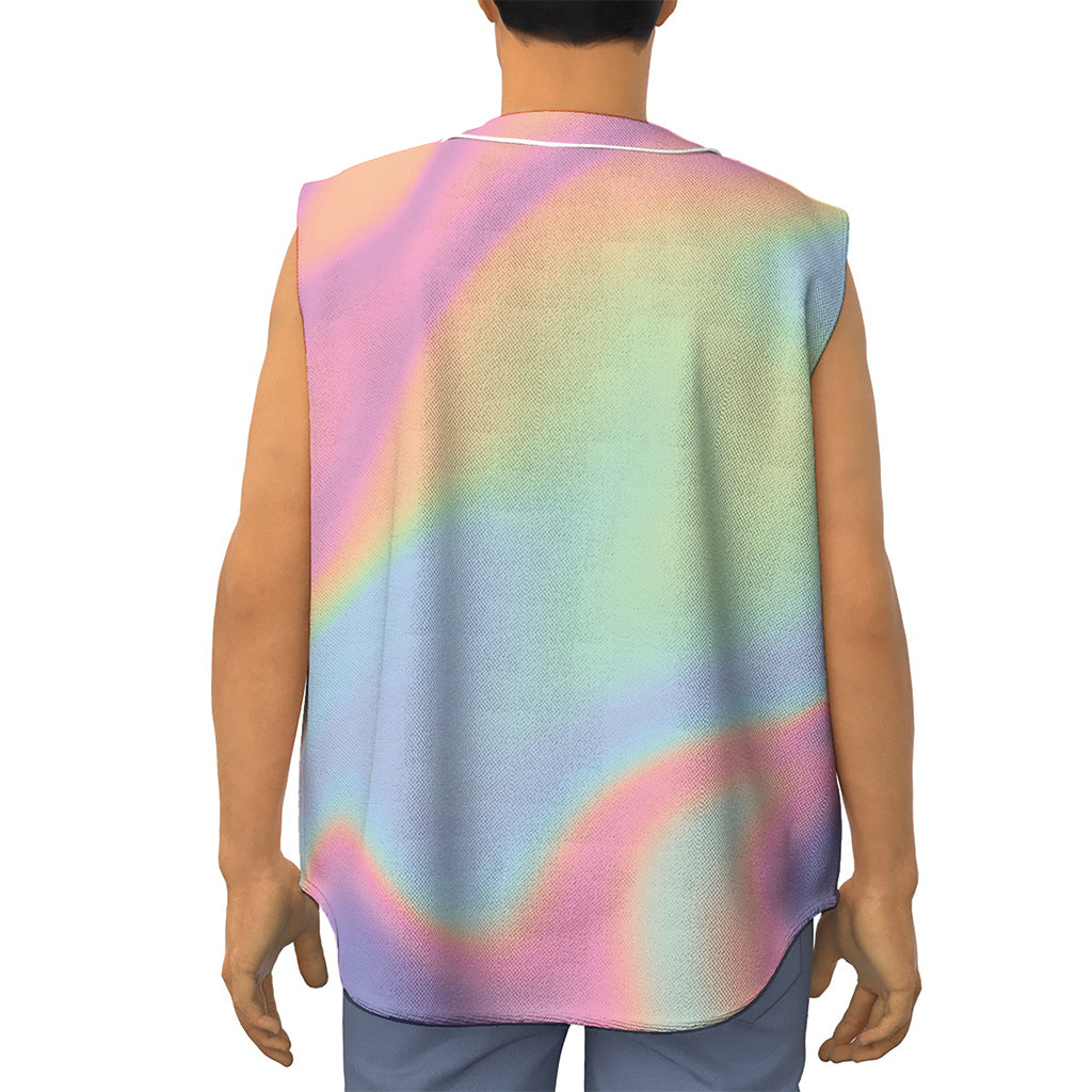 Pastel Holographic Print Sleeveless Baseball Jersey