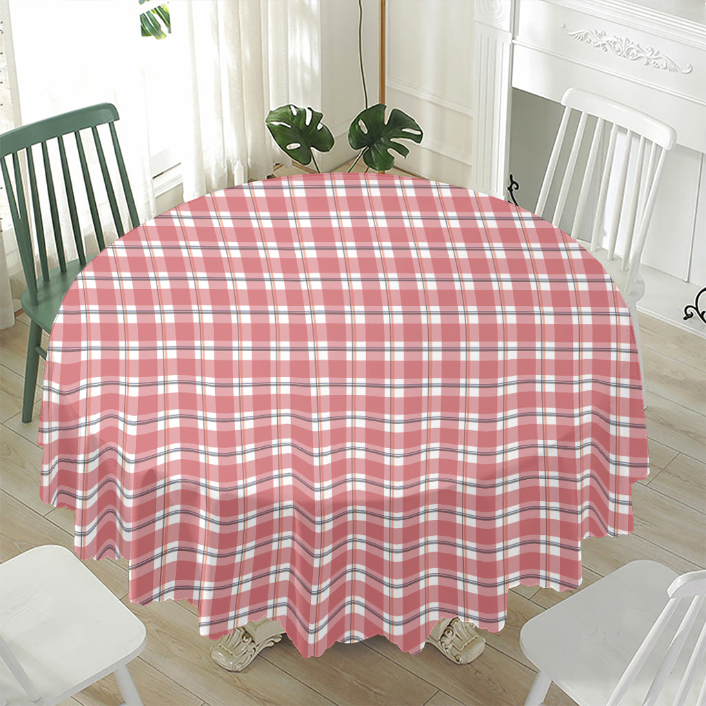 Pastel Madras Pattern Print Waterproof Round Tablecloth