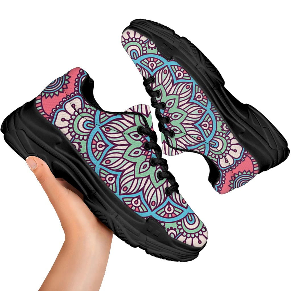 Pastel Mandala Bohemian Pattern Print Black Chunky Shoes