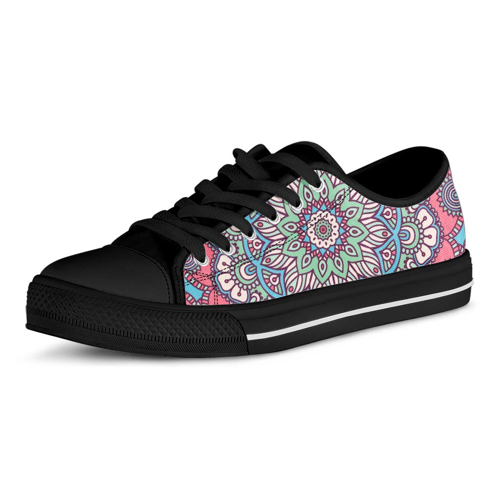 Pastel Mandala Bohemian Pattern Print Black Low Top Sneakers