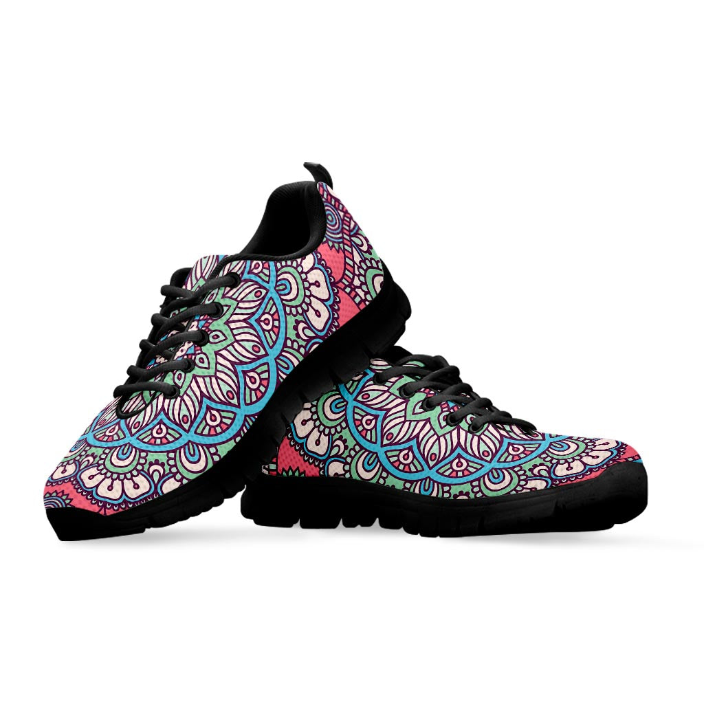 Pastel Mandala Bohemian Pattern Print Black Running Shoes