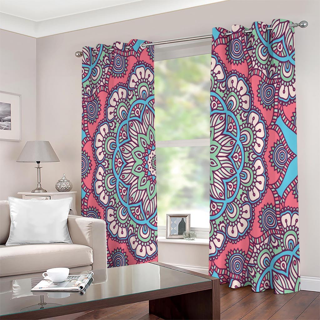 Pastel Mandala Bohemian Pattern Print Extra Wide Grommet Curtains