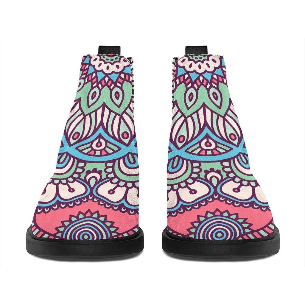 Pastel Mandala Bohemian Pattern Print Flat Ankle Boots