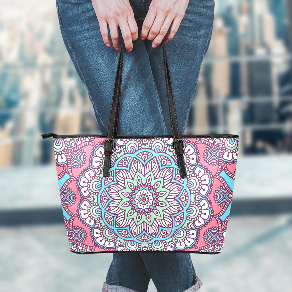 Pastel Mandala Bohemian Pattern Print Leather Tote Bag