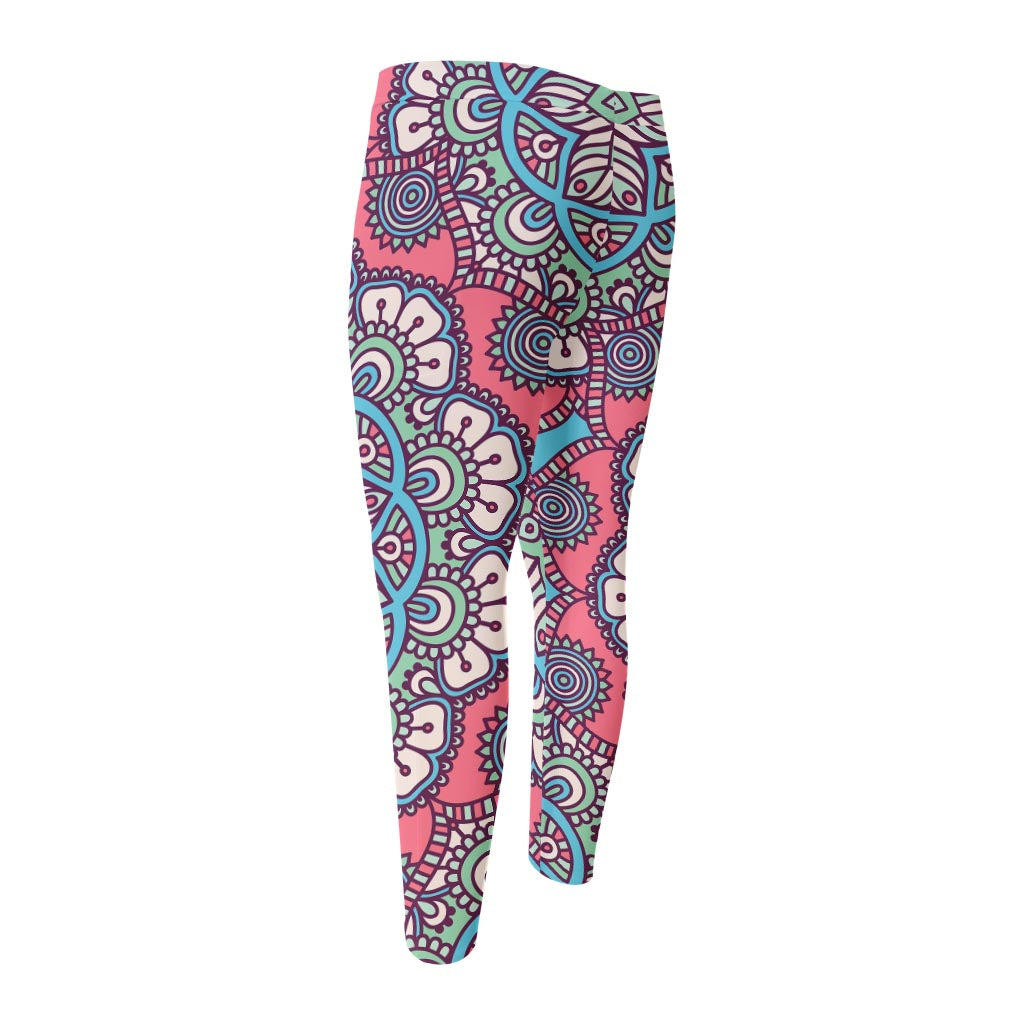 Pastel Mandala Bohemian Pattern Print Men's Compression Pants