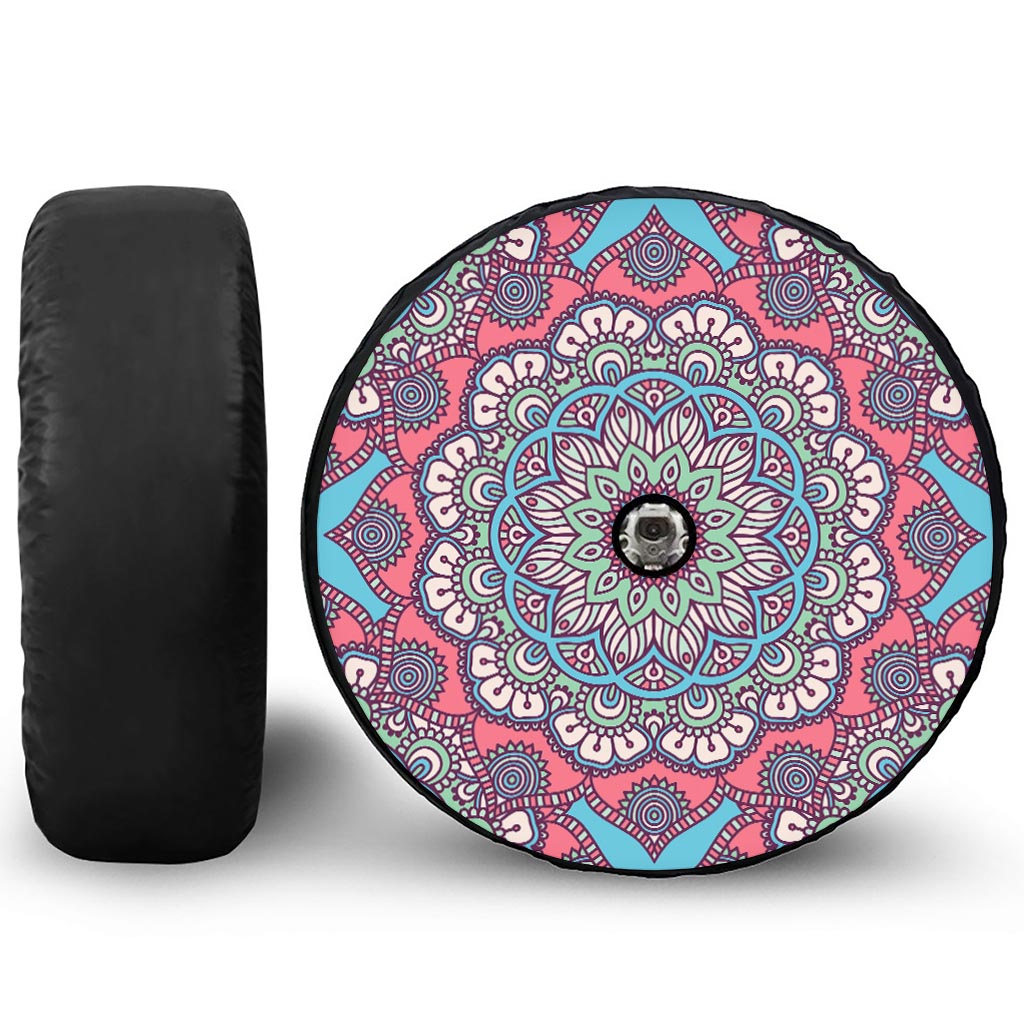 Pastel Mandala Bohemian Pattern Print Tire Cover With Camera Hole