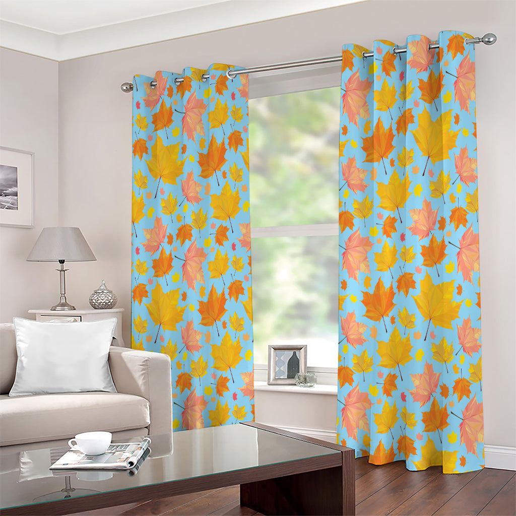 Pastel Maple Leaves Pattern Print Extra Wide Grommet Curtains