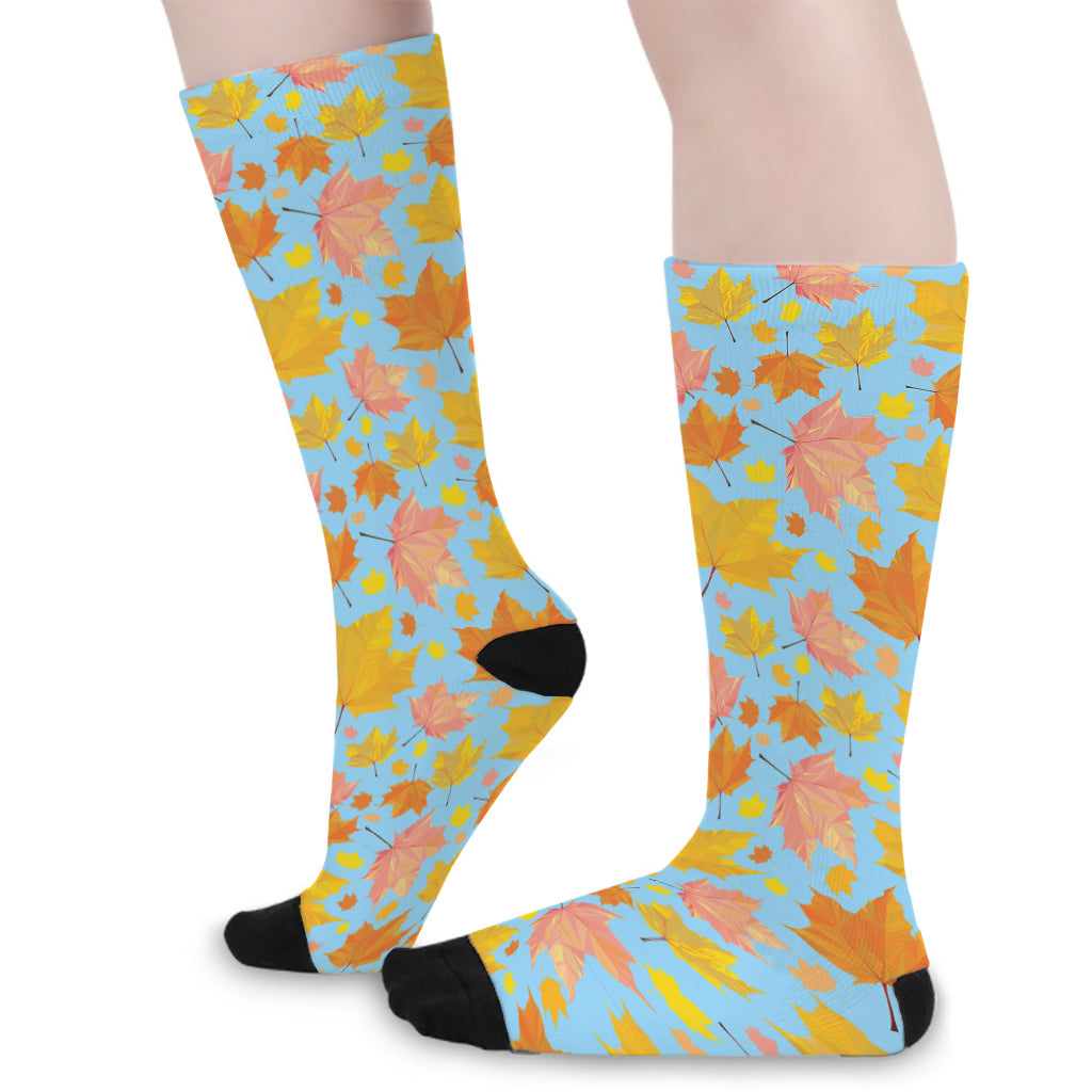 Pastel Maple Leaves Pattern Print Long Socks