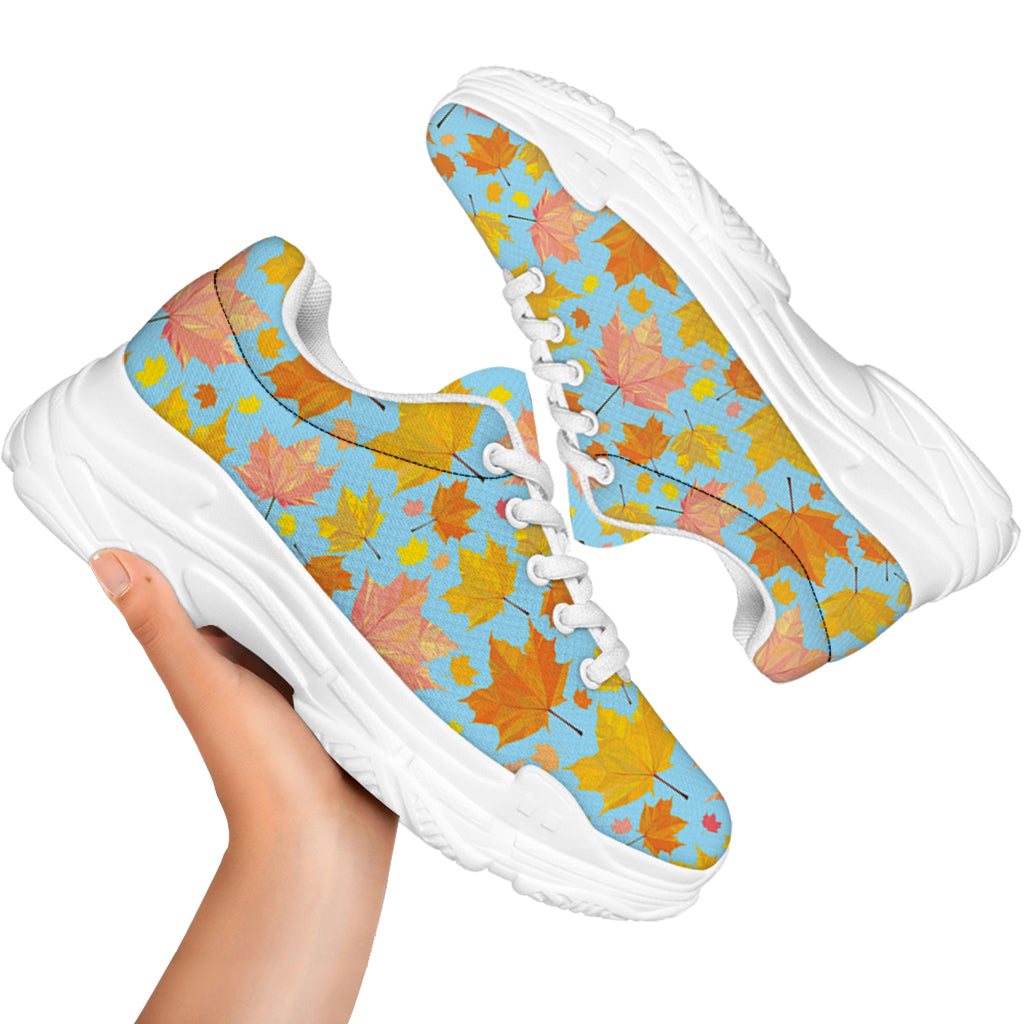 Pastel Maple Leaves Pattern Print White Chunky Shoes