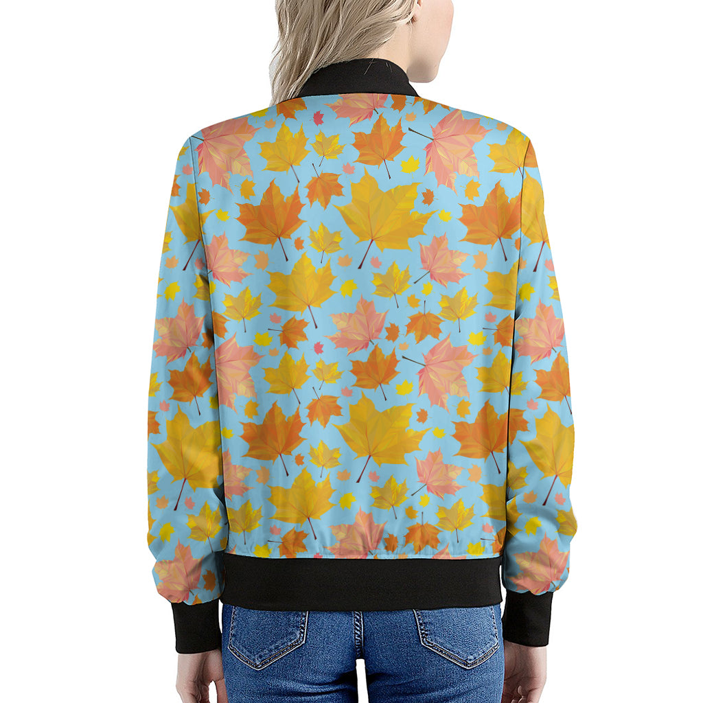 Pastel Maple Leaves Pattern Print Women's Bomber Jacket
