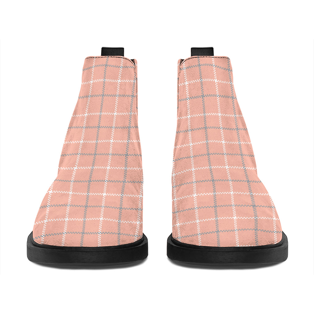 Pastel Orange Tattersall Pattern Print Flat Ankle Boots