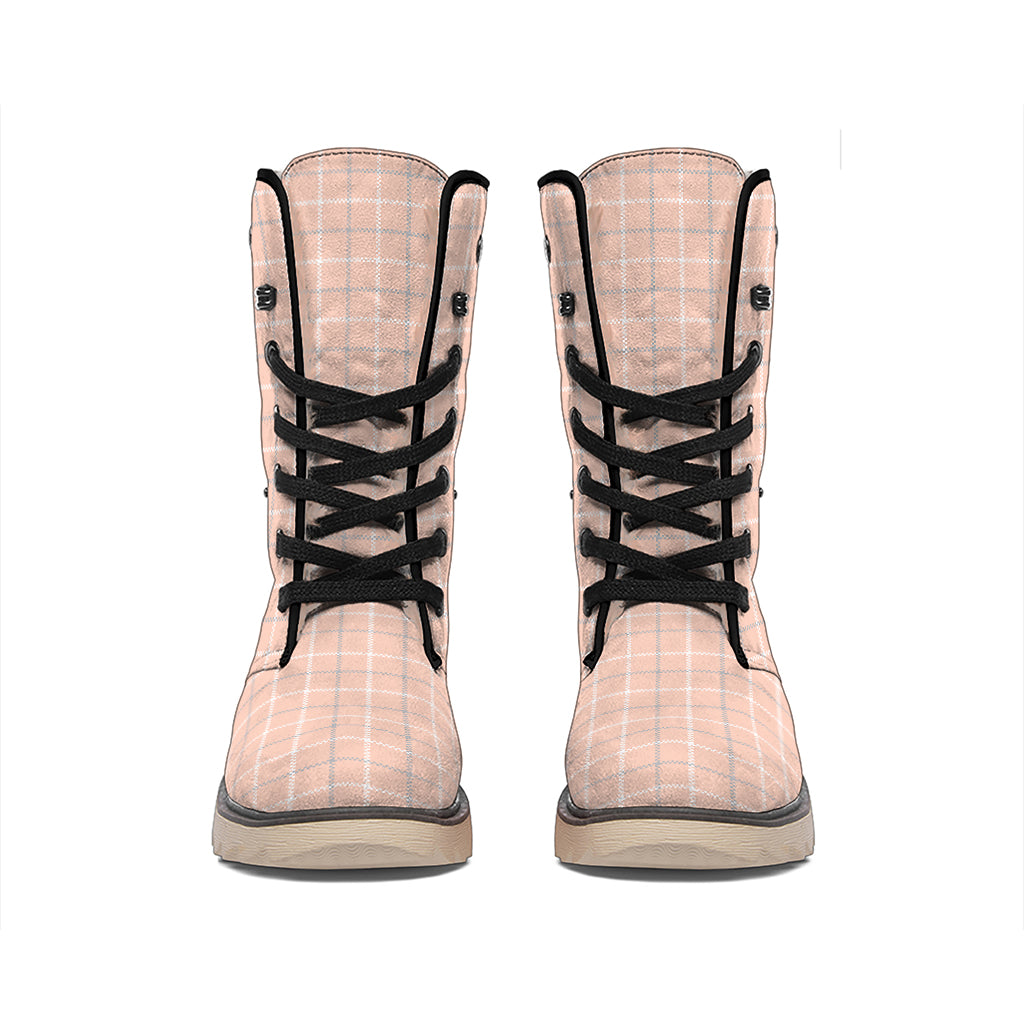 Pastel Orange Tattersall Pattern Print Winter Boots