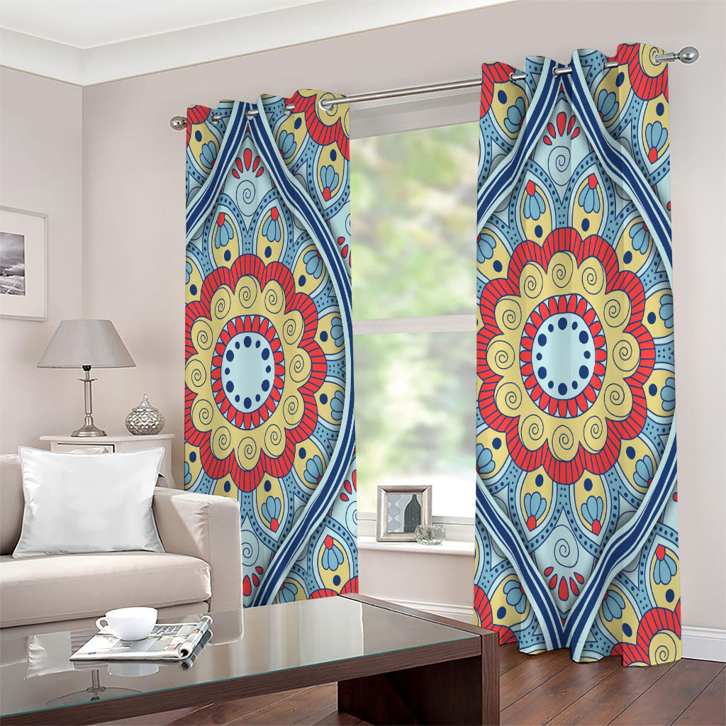 Pastel Ornament Mandala Print Extra Wide Grommet Curtains