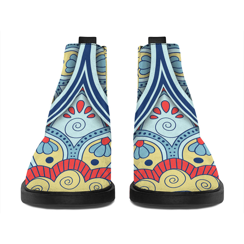 Pastel Ornament Mandala Print Flat Ankle Boots