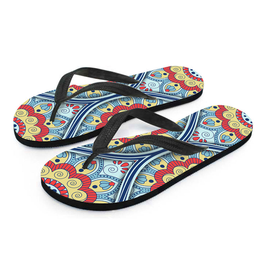 Pastel Ornament Mandala Print Flip Flops