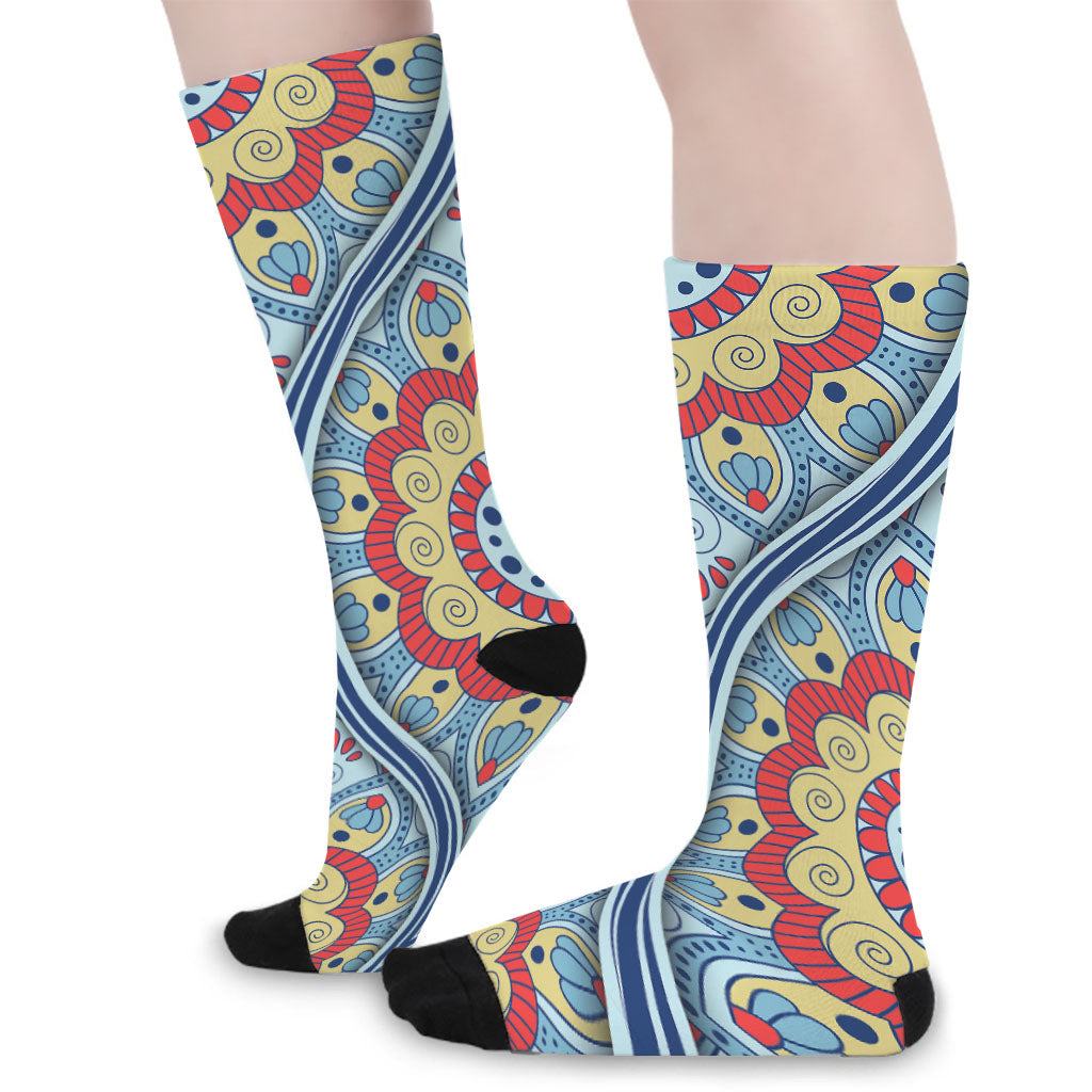 Pastel Ornament Mandala Print Long Socks