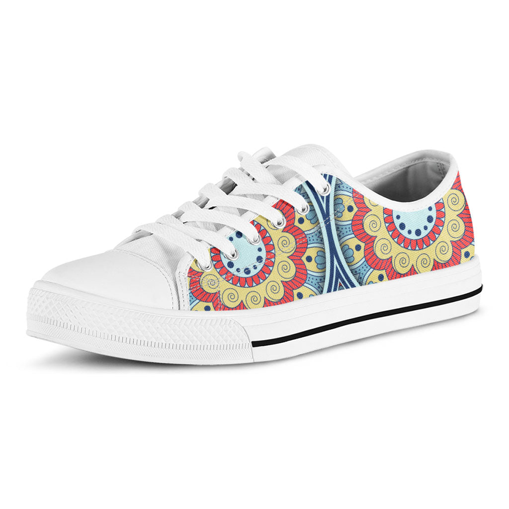 Pastel Ornament Mandala Print White Low Top Sneakers