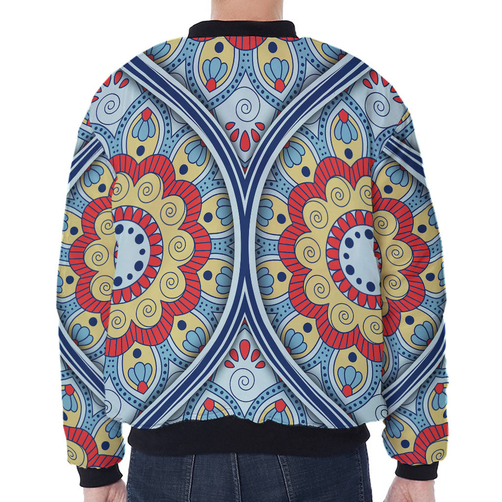 Pastel Ornament Mandala Print Zip Sleeve Bomber Jacket