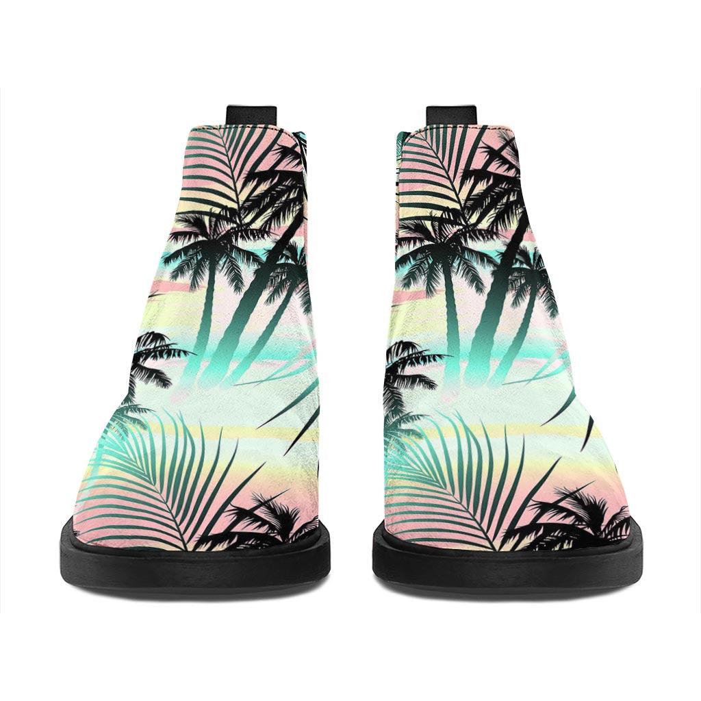 Pastel Palm Tree Pattern Print Flat Ankle Boots