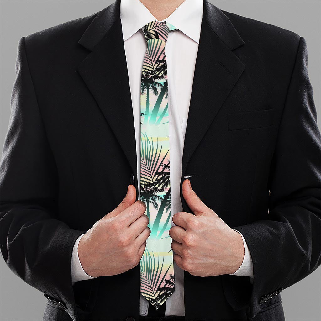 Pastel Palm Tree Pattern Print Necktie