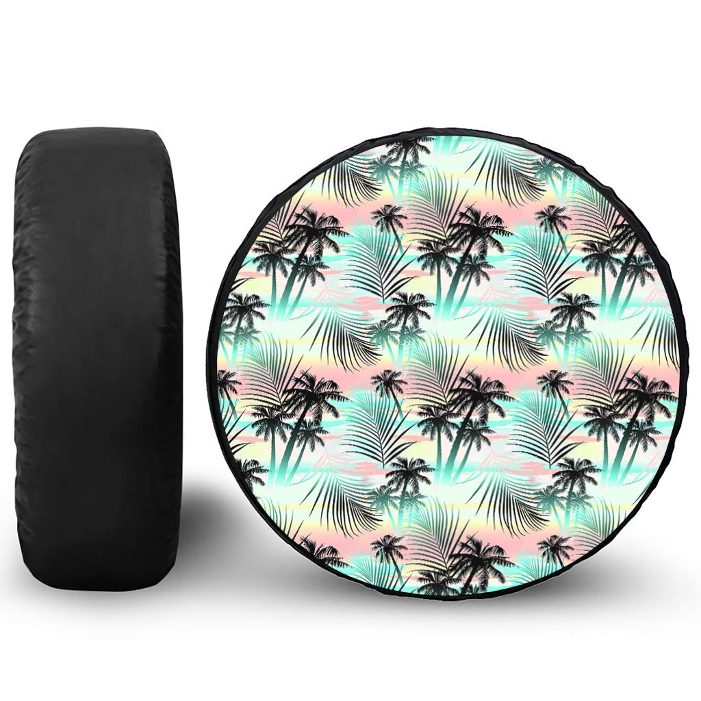 Pastel Palm Tree Pattern Print Tire Cover