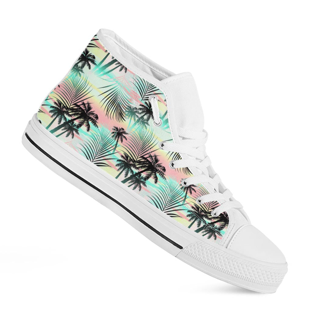 Pastel Palm Tree Pattern Print White High Top Sneakers