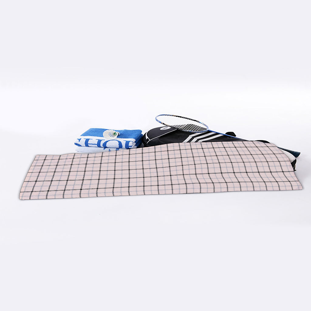Pastel Pink And Black Tattersall Print Sports Towel