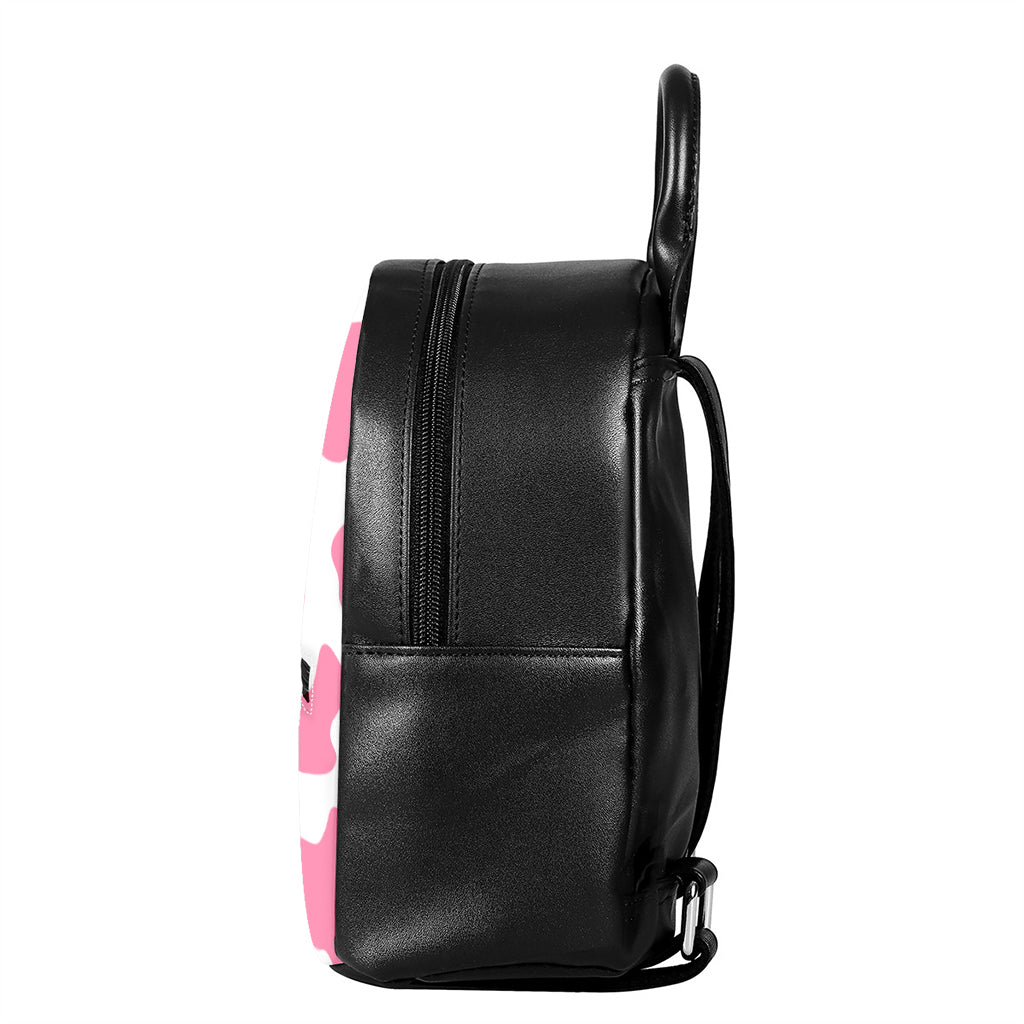 Pastel Pink And White Cow Print Leather Backpack