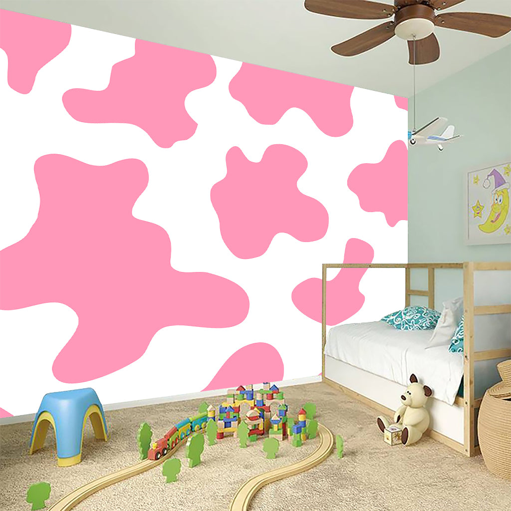Pastel Pink And White Cow Print Wall Sticker