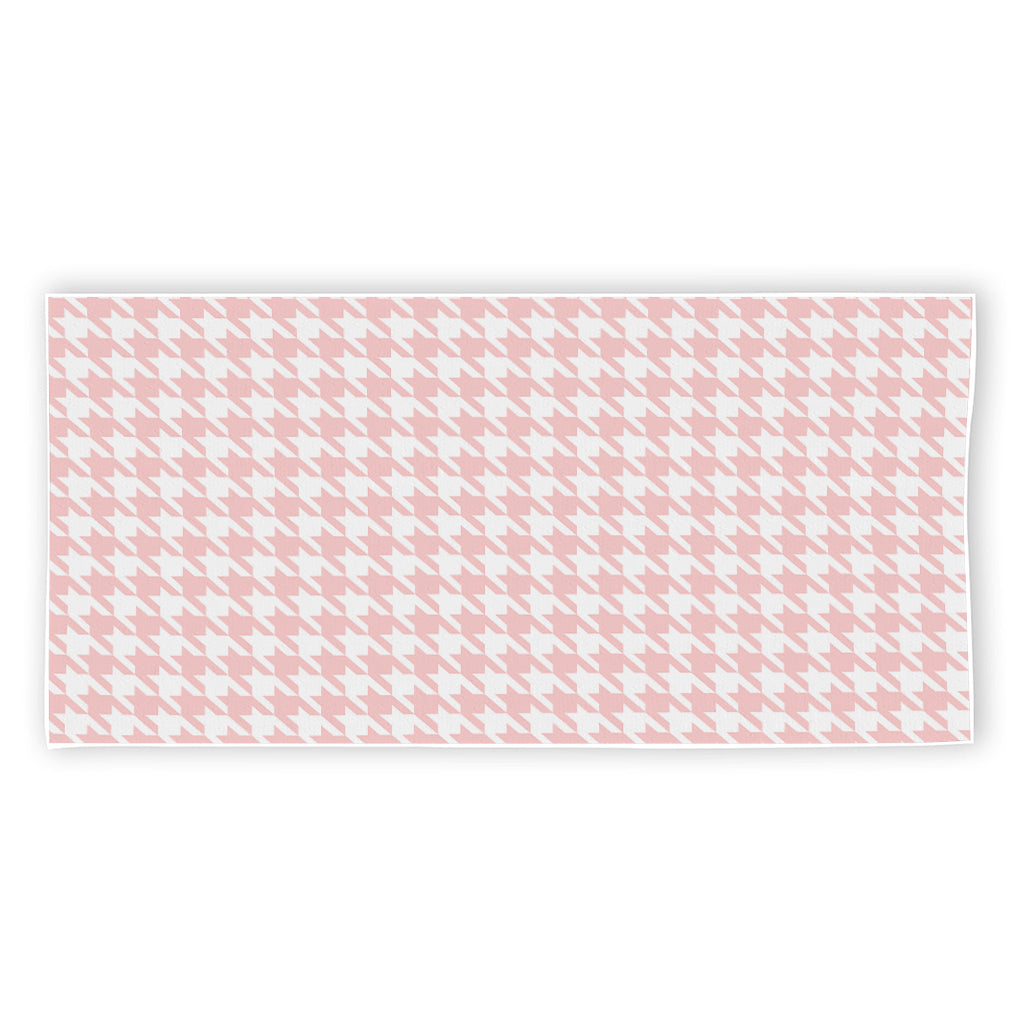 Pastel Pink And White Houndstooth Print Beach Towel