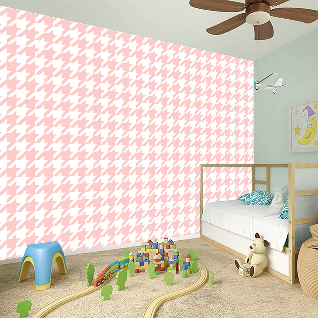 Pastel Pink And White Houndstooth Print Wall Sticker