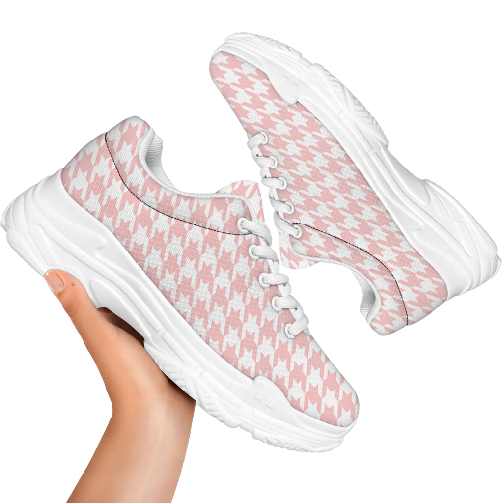 Pastel Pink And White Houndstooth Print White Chunky Shoes