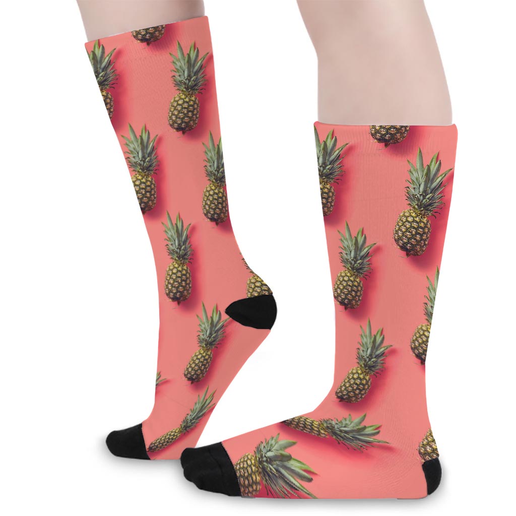 Pastel Pink Pineapple Pattern Print Long Socks