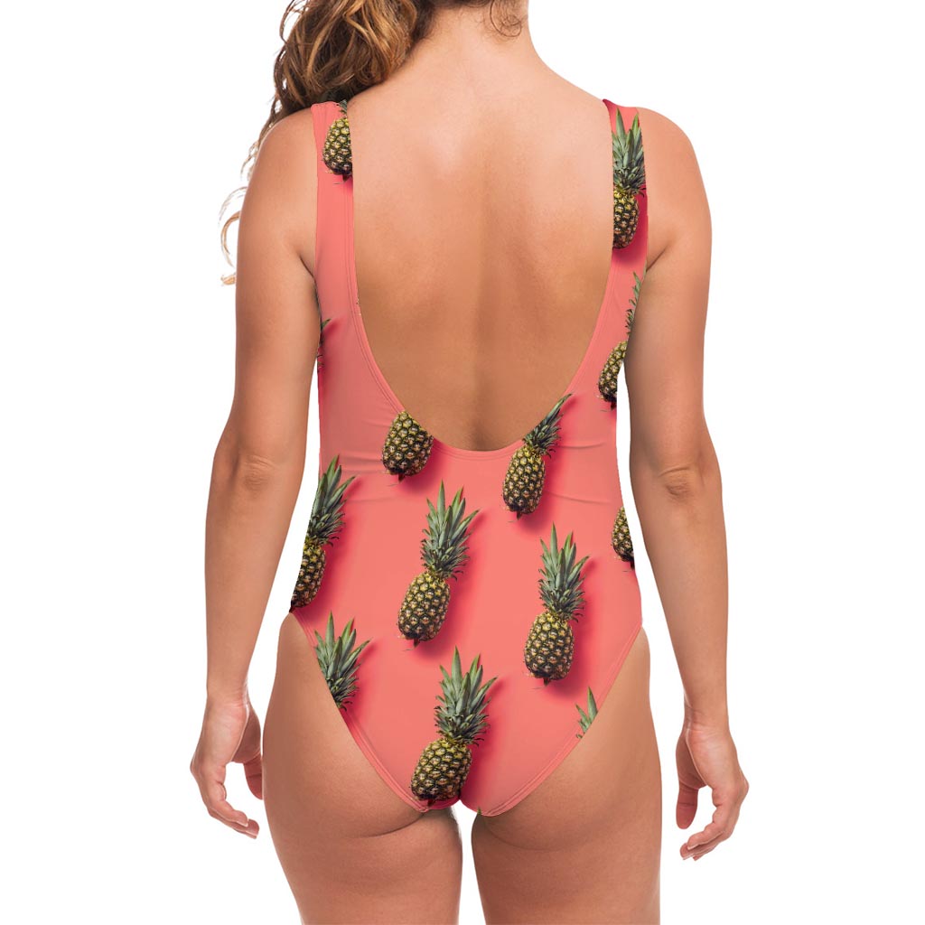 Pastel Pink Pineapple Pattern Print One Piece Swimsuit