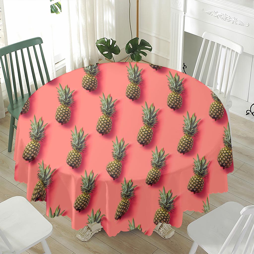 Pastel Pink Pineapple Pattern Print Waterproof Round Tablecloth