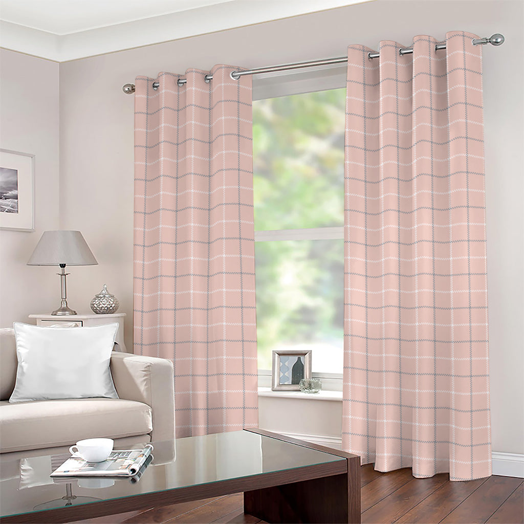 Pastel Pink Tattersall Pattern Print Grommet Curtains