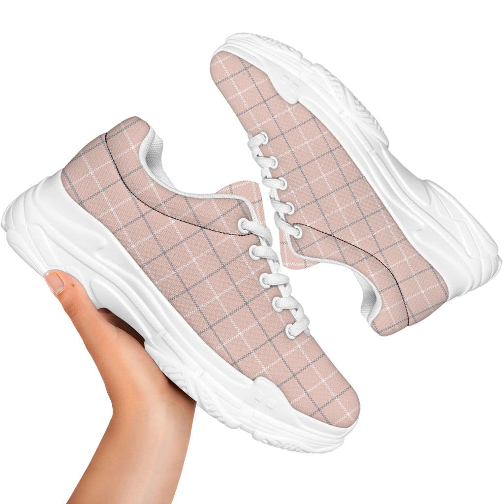 Pastel Pink Tattersall Pattern Print White Chunky Shoes