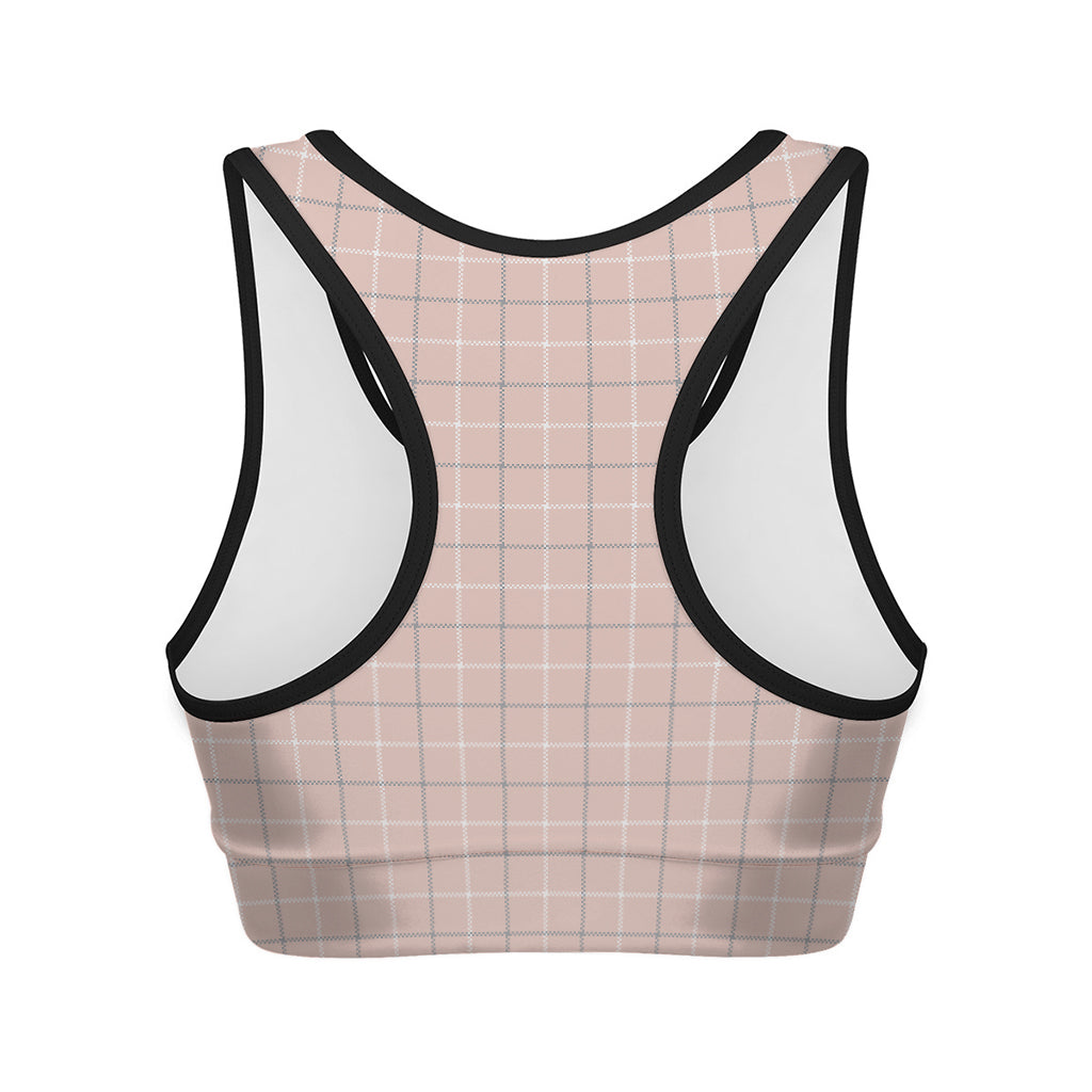 Pastel Pink Tattersall Pattern Print Women's Sports Bra