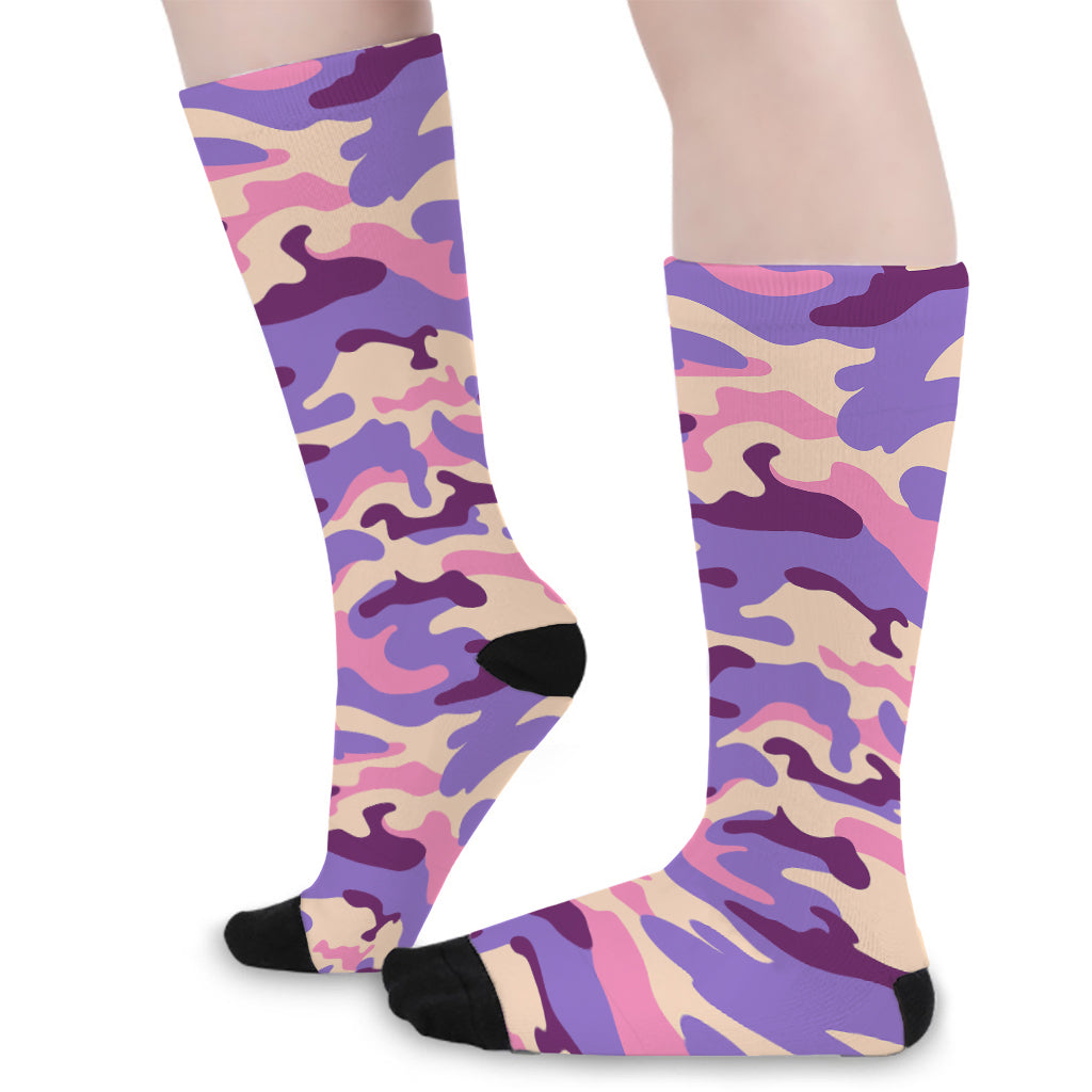 Pastel Purple Camouflage Print Long Socks