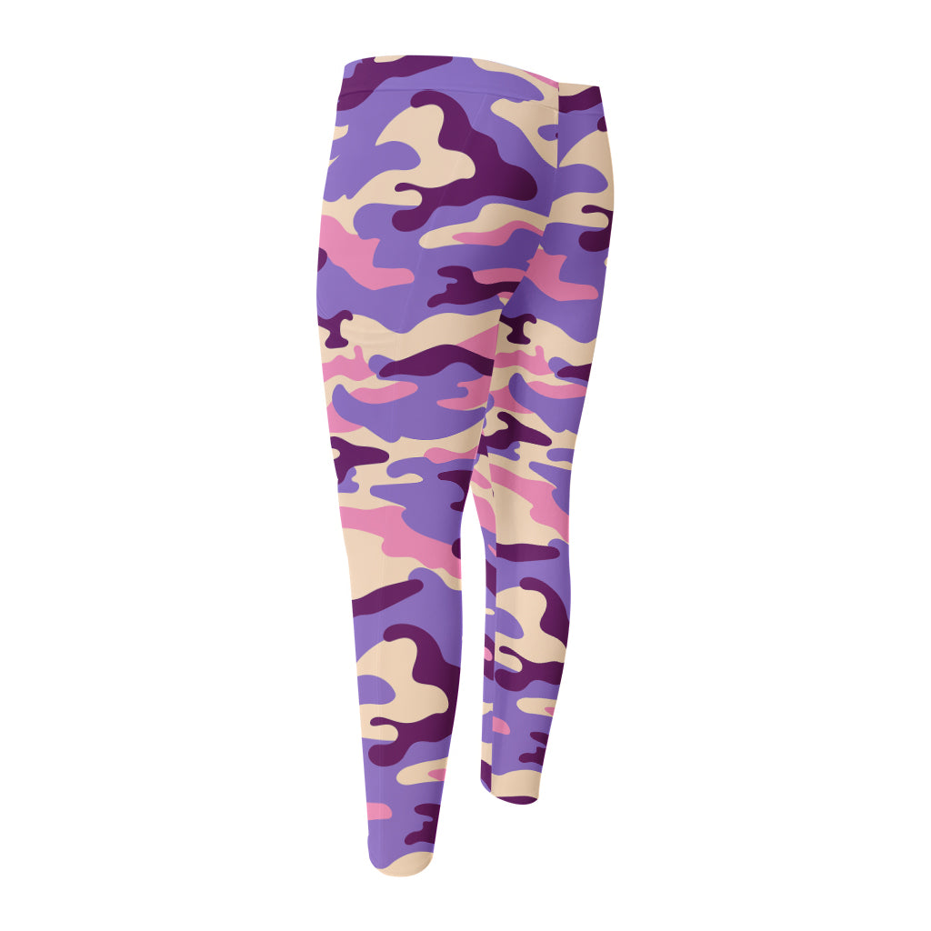 Pastel Purple Camouflage Print Men's Compression Pants