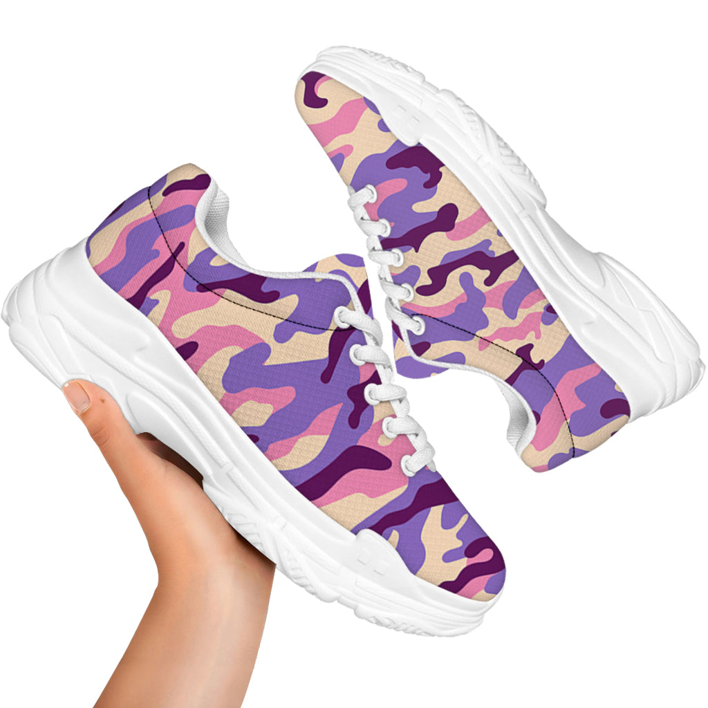 Pastel Purple Camouflage Print White Chunky Shoes