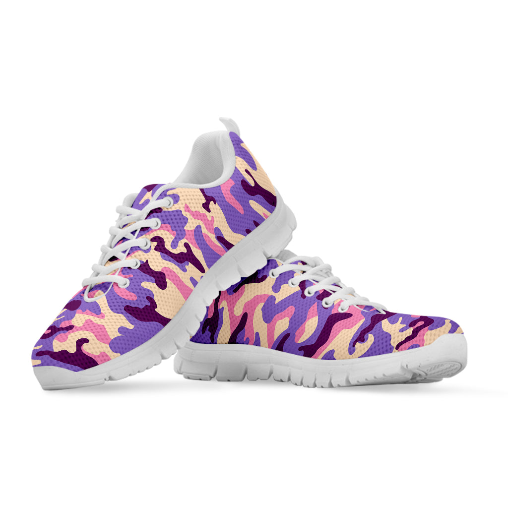 Pastel Purple Camouflage Print White Running Shoes