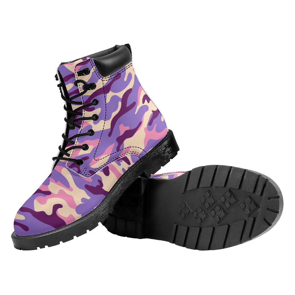 Pastel Purple Camouflage Print Work Boots